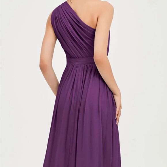 JJ’S House Dress One Shoulder Sheer Lined Magenta Purple Formal Maxi Lined - Picture 14 of 15